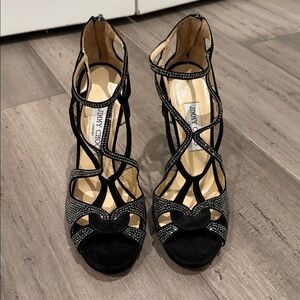 Jimmy Choo Black and Silver Strappy Heels